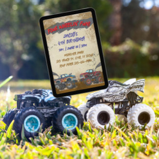 Four Wheelin' Fun Monster Truck Birthday  招待状