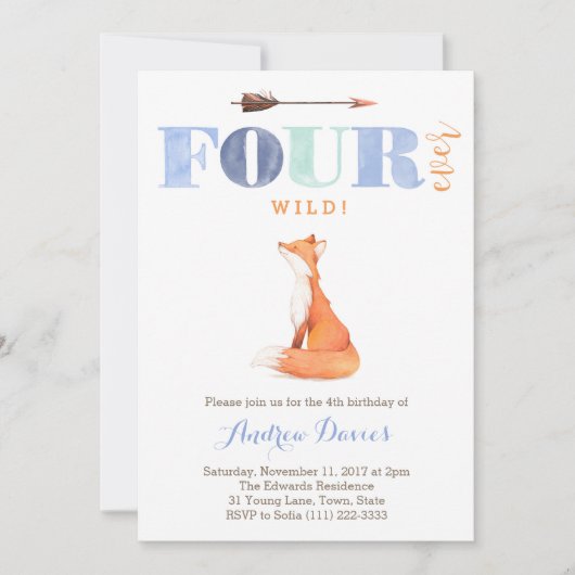 FOURever wild fox 4th birthday招待状for boy 招待状 (正面)