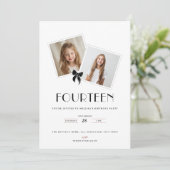 Fourteen black ribbon 14th birthday teens 招待状 (スタンド正面)