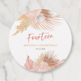 Fourteen Boho Pink Floral 14th Birthday Party フェイバータグ