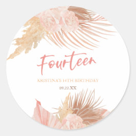 Fourteen Boho Pink Floral 14th Birthday Party ラウンドシール