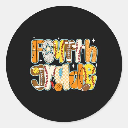 Fourth 4th Grade Boy Baseball Basketball Football  ラウンドシール (正面)