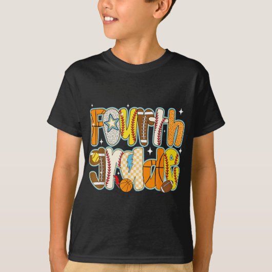 Fourth 4th Grade Boy Baseball Basketball Football  Tシャツ (正面)