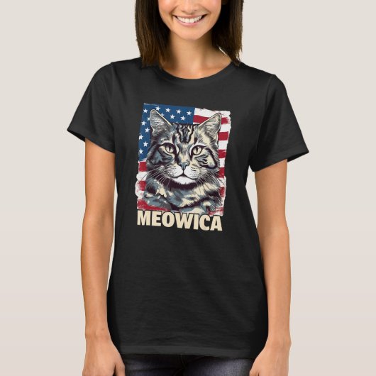 Fourth 4th of July Cat American Flag America Patri Tシャツ (正面)