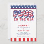 Fourth Birthday Party Patriotic USA Flag July 4th 招待状 (正面)