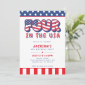 Fourth Birthday Party Patriotic USA Flag July 4th 招待状 (スタンド正面)