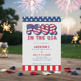 Fourth Birthday Party Patriotic USA Flag July 4th 招待状