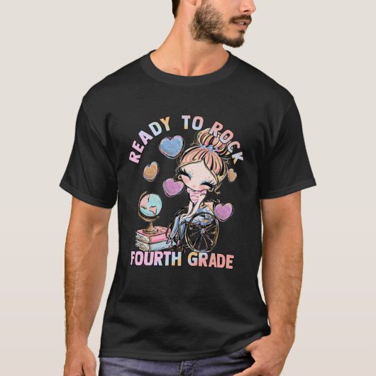 Fourth Grade 4 Wheelchair First Day School Girls D Tシャツ (正面)
