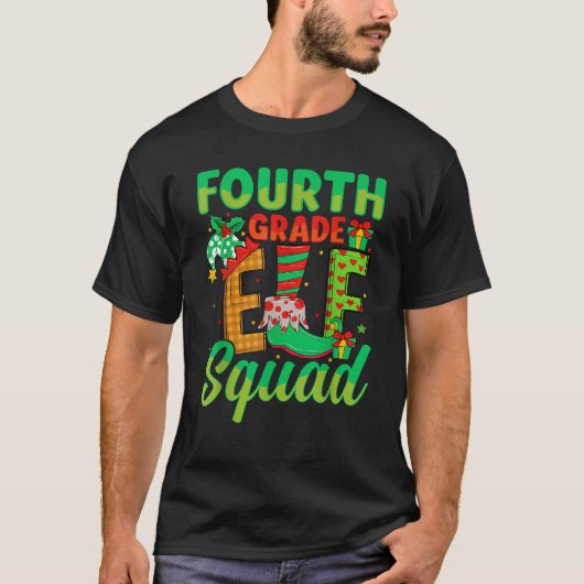 Fourth Grade Elf Squad Xmas 4th Grade Teacher Chri Tシャツ (正面)