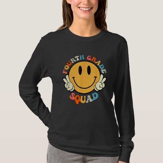 Fourth Grade Squad Smile Face Teacher Student Back Tシャツ (正面)