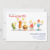 Fourth of July BBQ Mascots | Independence Day 招待状 (正面)