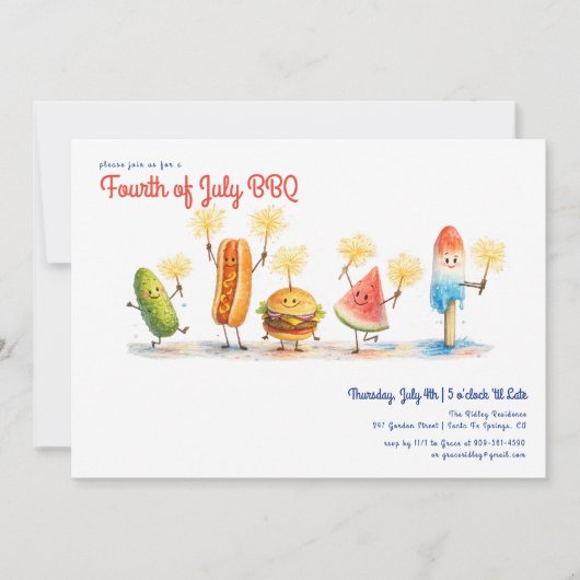 Fourth of July BBQ Mascots | Independence Day 招待状 (正面)