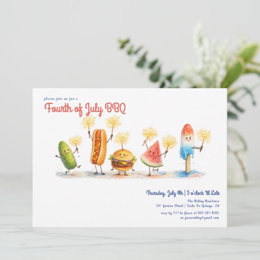 Fourth of July BBQ Mascots | Independence Day 招待状 (スタンド正面)