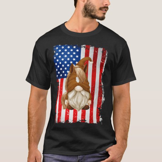 Fourth Of July Gnome Graphic Patriotic Horse Ameri Tシャツ (正面)