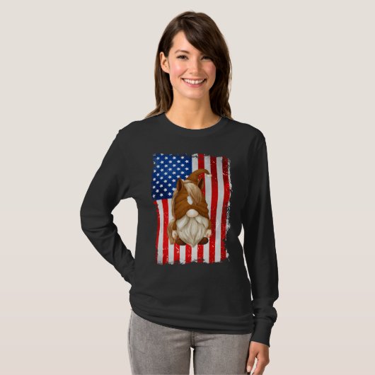 Fourth Of July Gnome Graphic Patriotic Horse Ameri Tシャツ (正面フル)