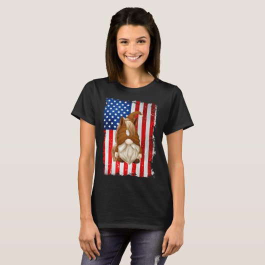 Fourth Of July Gnome Graphic Patriotic Horse Ameri Tシャツ (正面フル)