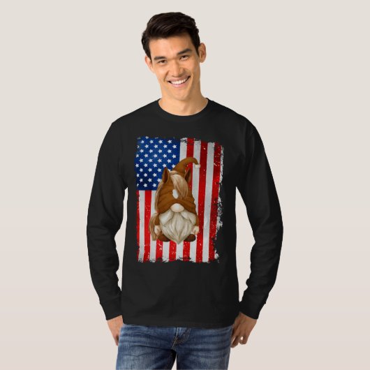 Fourth Of July Gnome Graphic Patriotic Horse Ameri Tシャツ (正面フル)