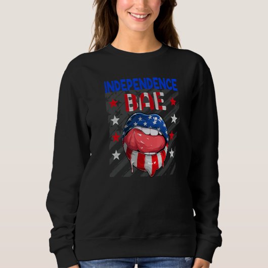 Fourth Of July Us Flag Lips Independence Bae 4th O スウェットシャツ (正面)