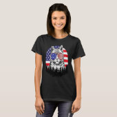Fourth of July Womens Meowica Cute Kitten Cat Grap Tシャツ (正面フル)