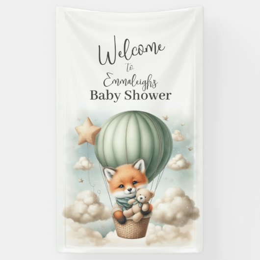 Fox Adventure Balloon Baby Shower Vertical Welcome 横断幕 (縦)