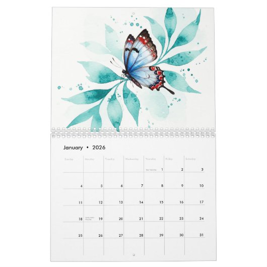 Fox and a butterfly Calendar カレンダー (1月 2026)