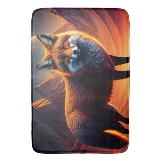 Fox and a full moon バスマット (正面縦)