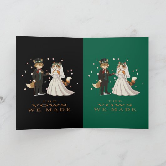 Fox and Cat Wedding Day Illustration カード (内部)