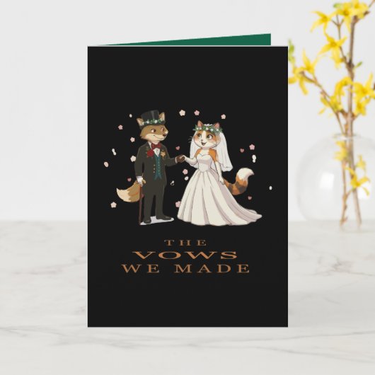 Fox and Cat Wedding Day Illustration カード (黄色い花)