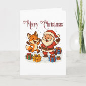 Fox and Santa Christmas Folded Greeting Card カード (正面)