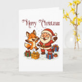 Fox and Santa Christmas Folded Greeting Card カード (黄色い花)