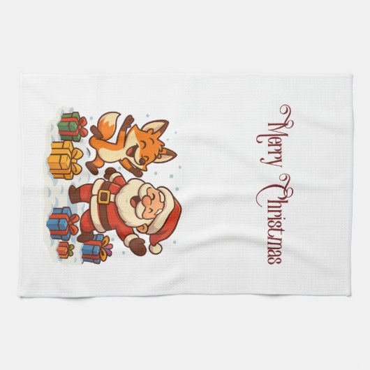 Fox and Santa Christmas Kitchen Towels キッチンタオル (横)