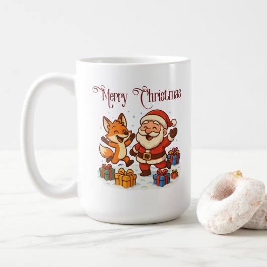 Fox and Santa Christmas Mug コーヒーマグカップ (ドーナツ)