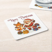 Fox and Santa Christmas Paper Coaster スクエアペーパーコースター (アングル)