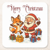 Fox and Santa Christmas Paper Coaster スクエアペーパーコースター (正面)