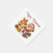 Fox and Santa Christmas Paper Napkin スタンダードカクテルナプキン (角)