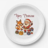 Fox and Santa Christmas Paper Plate ペーパープレート (正面)