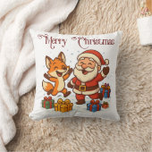 Fox and Santa Christmas Throw Pillow クッション (ブランケット)