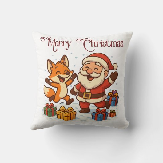 Fox and Santa Christmas Throw Pillow クッション (裏面)