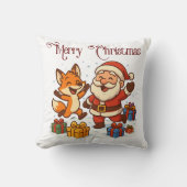 Fox and Santa Christmas Throw Pillow クッション (正面)