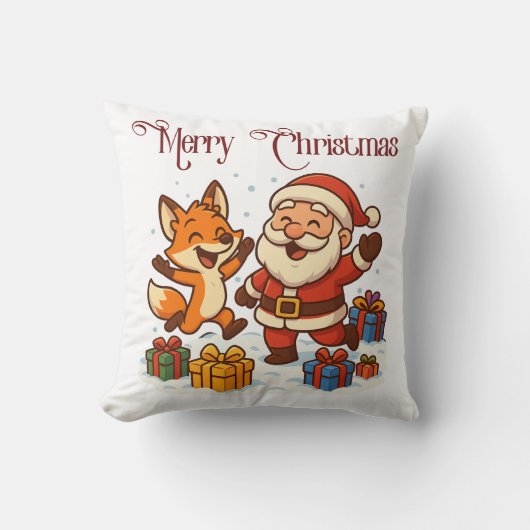 Fox and Santa Christmas Throw Pillow クッション (正面)