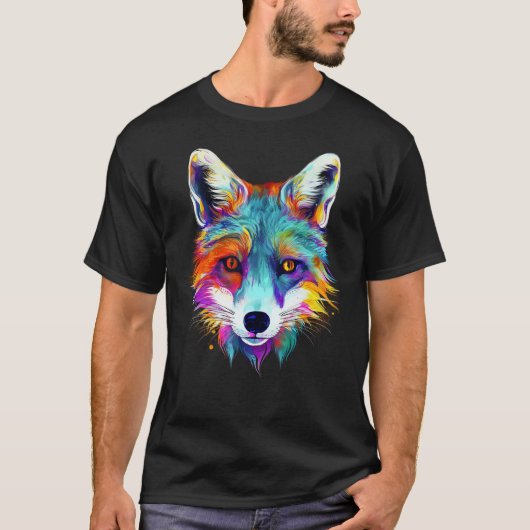 Fox - Animal Motif Art Colourful Animal Fox Tシャツ (正面)