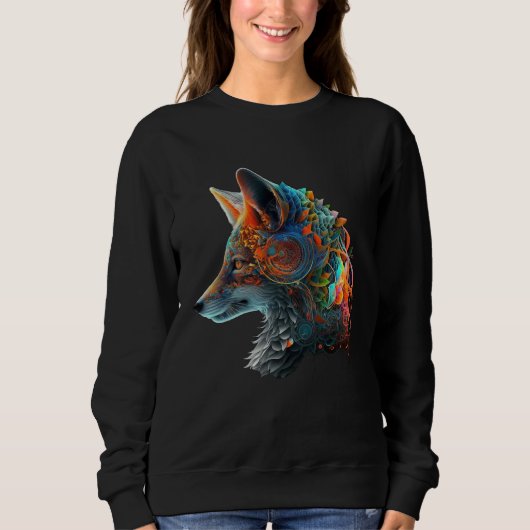 Fox Animal Motif Fantasy Colourful Fox スウェットシャツ (正面)