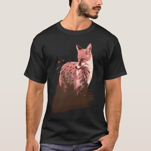 fox animals forest trees birds tシャツ (正面)