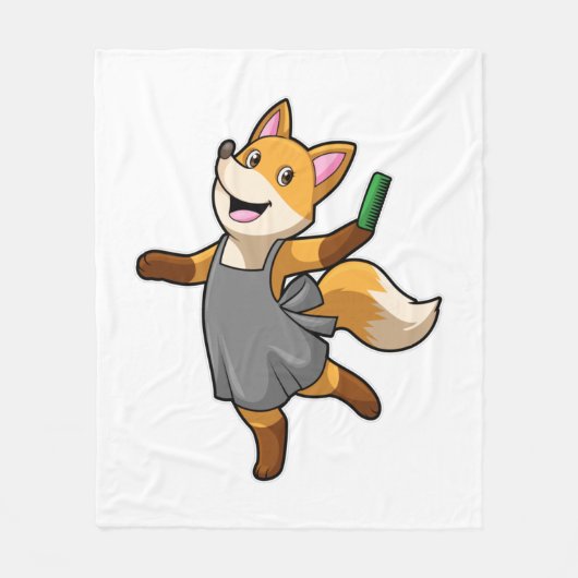 Fox as Hairdresser with Scissors フリースブランケット (正面)