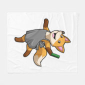 Fox as Hairdresser with Scissors フリースブランケット (正面(横))