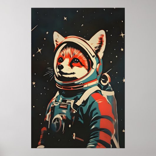 Fox Astronaut Poster, Fox Retro Print, Fox ポスター (正面)