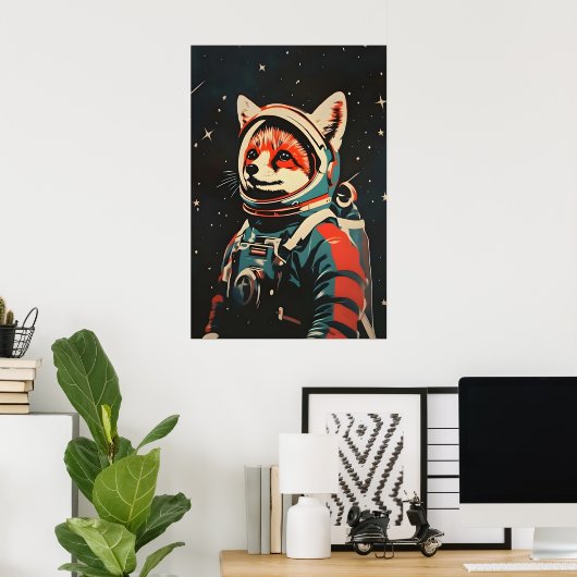 Fox Astronaut Poster, Fox Retro Print, Fox ポスター (ホームオフィス)