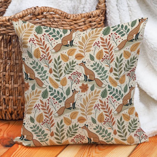 Fox Autumn Leaves Nature Warm  クッション