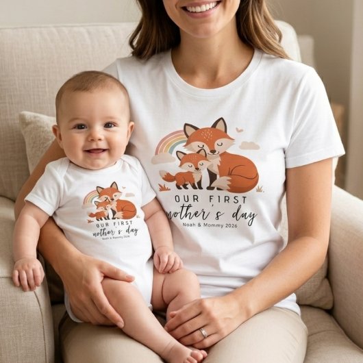 Fox Baby and Mom First Mother’s Day Soft Pastel ベビーボディスーツ