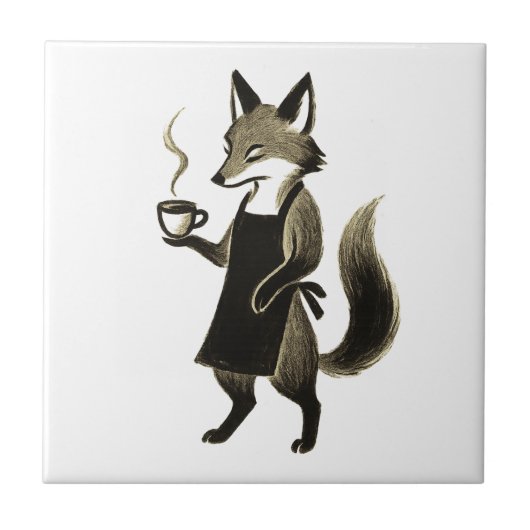 Fox Barista – 墨の筆致で描くミニマリストのコーヒータイム タイル (正面)